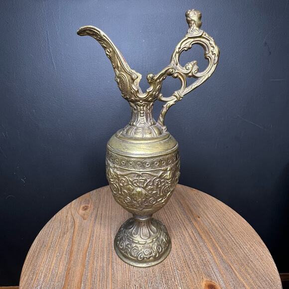 Antique French Cast Iron Pitcher Statue Jug Grape Vines Bacchus Amphora URN - Picture 4 of 12